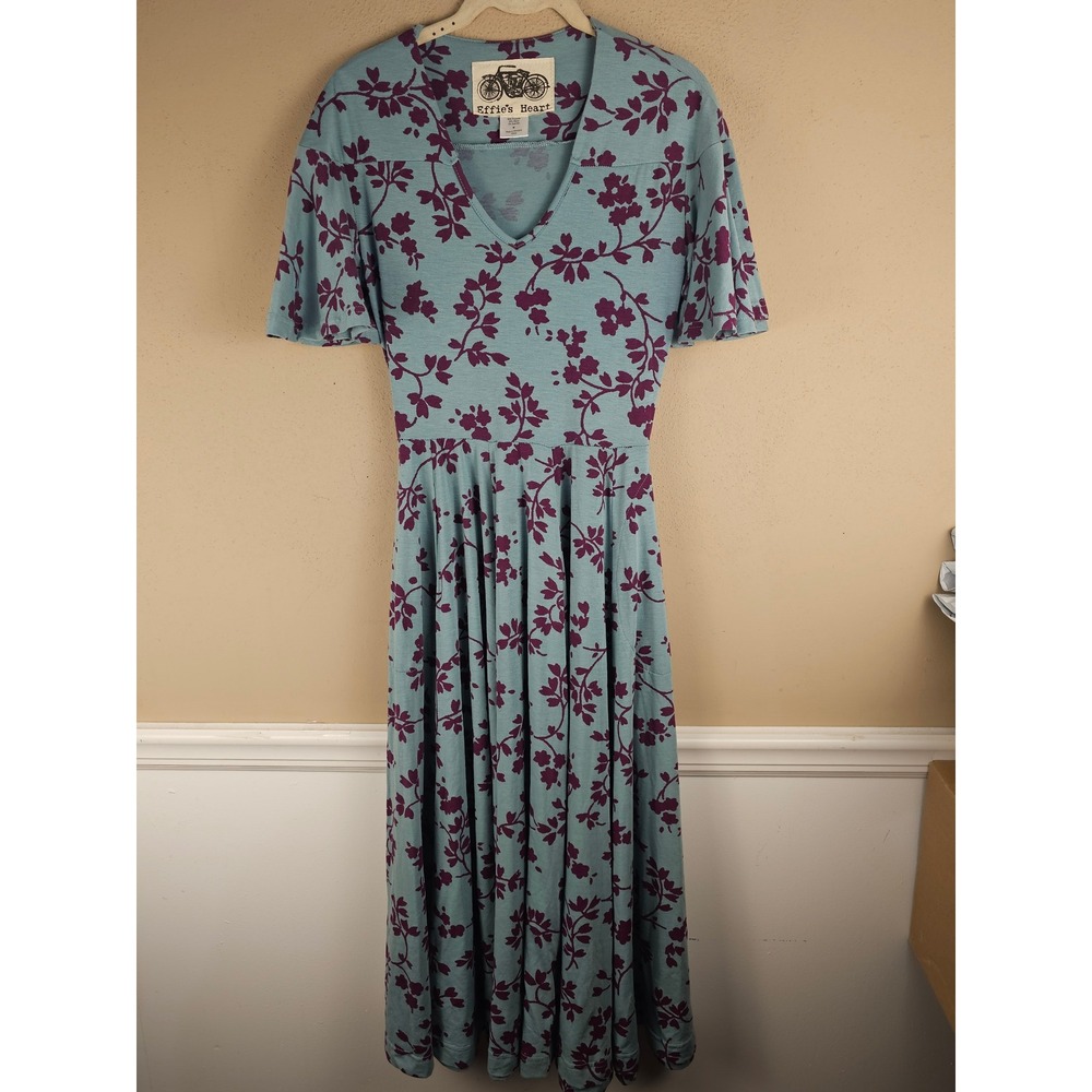 Effie's Heart Womens Teal Burgundy Floral Fit & Flare Dress Medium